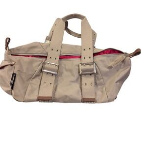 Un Apres-Midi De Chien Paris Nylon Satchel Bag Taupe Pink Lining Buckle Detail